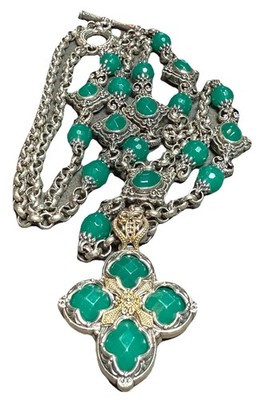KONSTANTINO STERLING SILVER 18K GOLD 36” NECKLACE CHRYSOPRASE