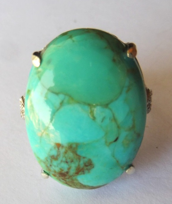 Bague en turquoise naturelle et argent massif, anneau ajustable artisanal