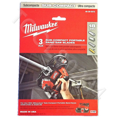 27'' x 1/2'' 18T Milwaukee 48-39-0572 Sub-Compact Portable Band Saw Blade 3 Pk  