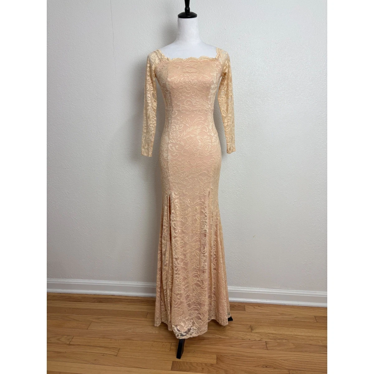 nude long sleeve dress Sheer Short-Sleeve Mocha Nude Glitter Formal Dress Mocha / 14