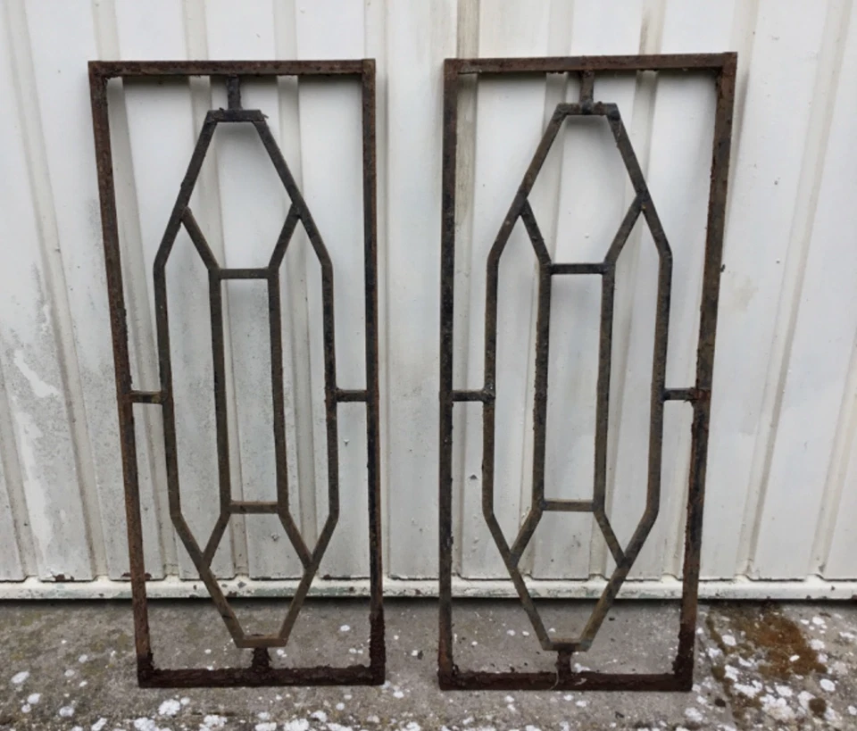 Paire grilles anciennes garde corps balconniere fenêtre, art deco fer forgé - Photo 4/4