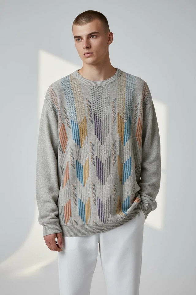 Suéter Vintage Norm Thompson Tejido 3D Estilo Coogi Talla XL Foto 2 de 4