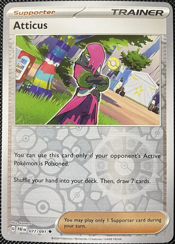 Atticus 077/091 SV: Paldean Fates Reverse Holo - Pokémon Card - Picture 1 of 2