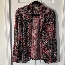 Chico s Easywear Black Dark Reds Patterned Blazer size 1