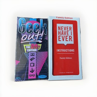 Geek Out  the 80s Edition  & Never Have I Ever  family Edition  New , Sealed