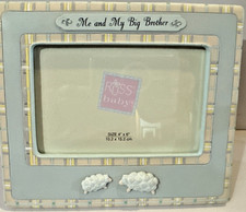 Russ Baby Me My Big Brother Photo Frame 4x6 Sweet Beginnings Sheep Plaid Blue