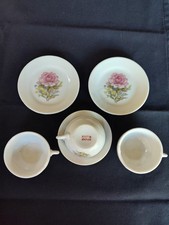 Vintage Miniature Tea Set Made In Japan Pink Rose 6 Pc Cups  Plates Dollhouse