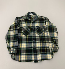 Vintage 70s Woolrich Wool Plaid Flannel Shirt Jacket Green Blue M Outdoor