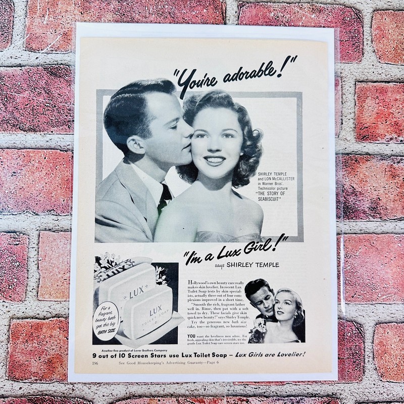 1949 You're Adorable - I'm a LUX Girl - Shirley Temple - Original Retro PRINT AD