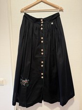 Hammerschmid Vintage Trachtenrock Bestickt Knöpfe Leinen Schwarz Gr. 44 (40/42)