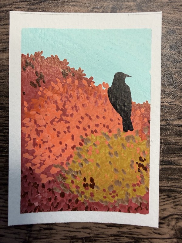 ACEO Original, Crow, crow collection 2 of 4, cozy fall Painting, Free Shipping