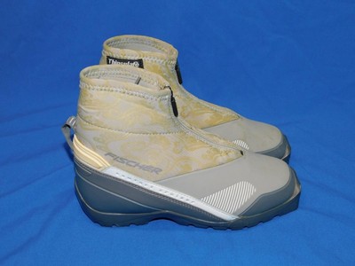 Fischer Size 38 SNS Profil Cross Country Ski Boots Gray Floral Print Lace Zip