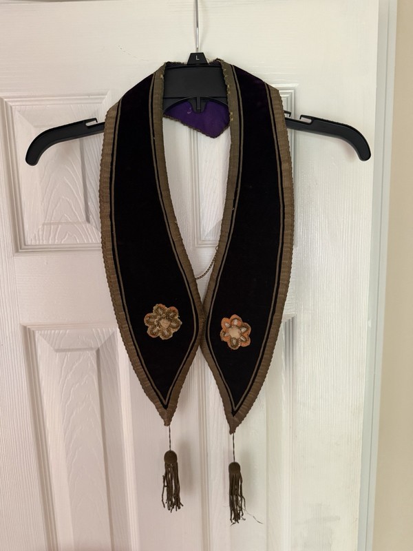 Odd Fellows Ceremonial Collar Purple Velvet Embroidered Flowers Tassels Badge