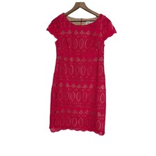 Eliza J Womens Pink Scalloped Lace Overlay Crewneck Sheath Dress Size 4 EJ6M1482