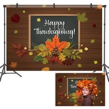 7x5ft Happy Thanksgiving Backdrop, Fall Leaves Rustic Wood Wall Photography Prop