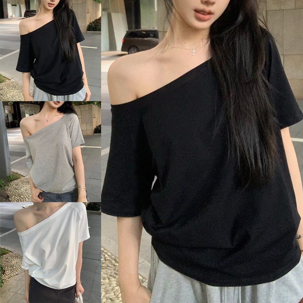 Trendy Women Summer Off Shoulder Short Sleeve T Shirts Casual Fashion Tops