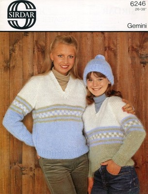 Sirdar 6246 Kind Damen Pullover Mütze Grobstrick 26-38'' Vintage Strickmuster