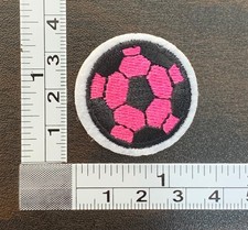 Pink  Black Soccer Ball F tbol Embroidered Iron On Patch