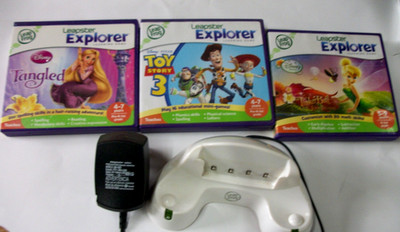 Childrens games LeapFrog Leapster Charge stand and 3 Disney Games