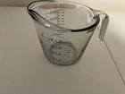 Vtg Anchor Hocking FIRE-KING Glass Measuring Cup 4 C/1 L  Blue Writing