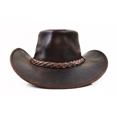Stellman Brown Cowboy Hat Genuine Leather Western Outback Unisex S-XXL