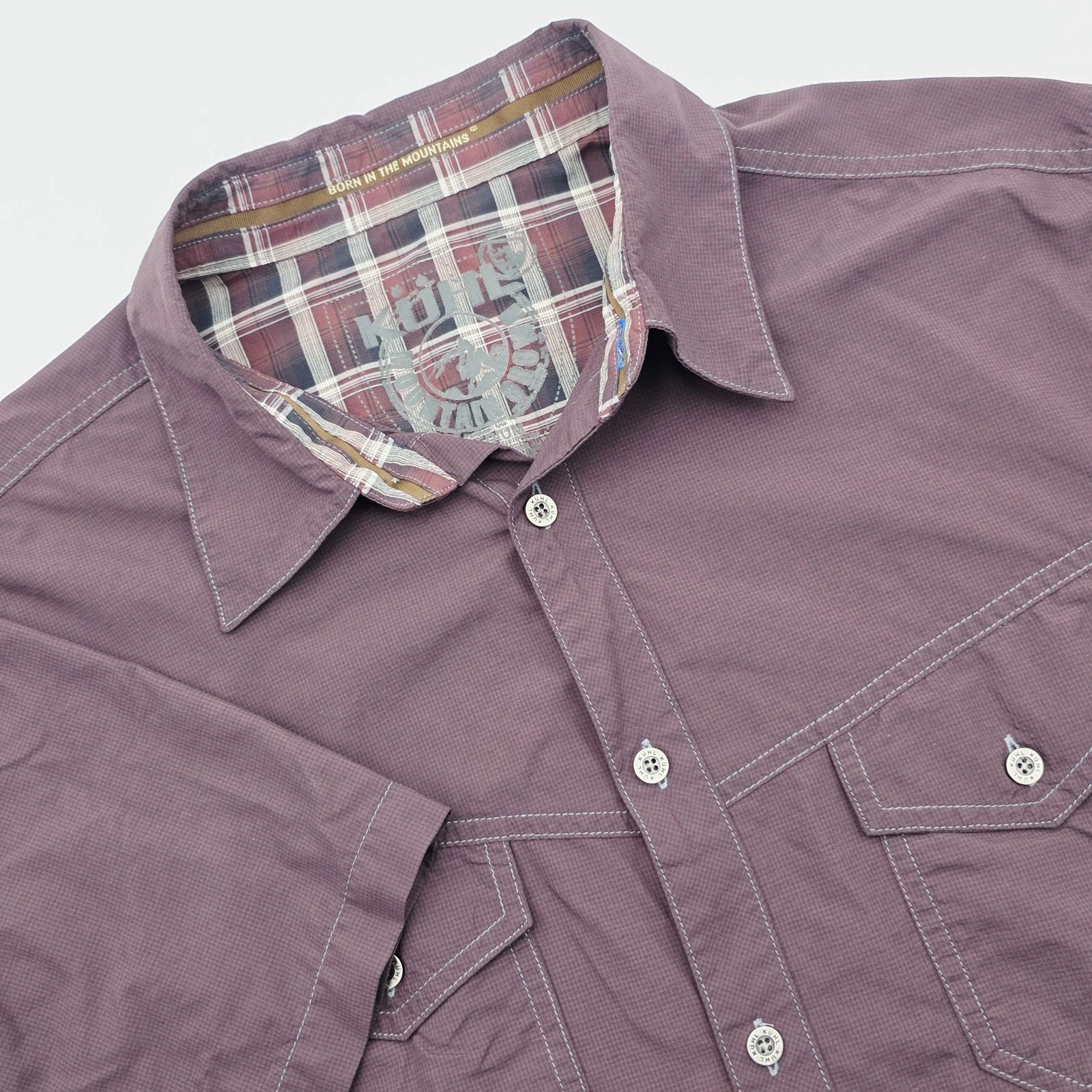 Kuhl Ionik Nylon Shirt Men's M Maroon Short Sleeve Button Up Outdoor Hiking