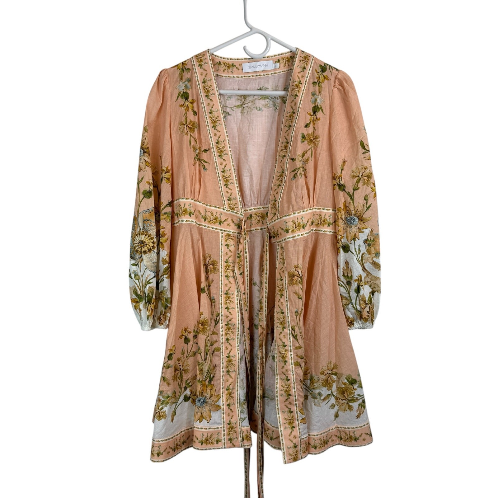 Zimmermann Chintz Daisy Floral Wrap Mini Dress Summer Whimsical Boho Pink Size 2 image 9
