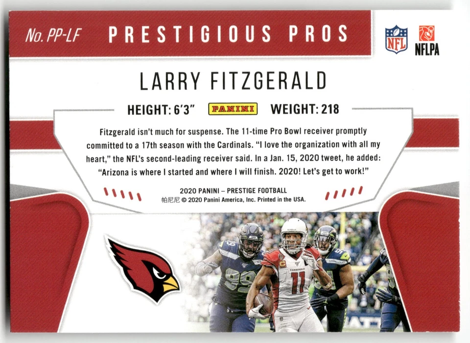 2020 Panini Prestige Prestigious Pros Larry Fitzgerald #PP-LF Arizona Cardinals - Image 2 of 2
