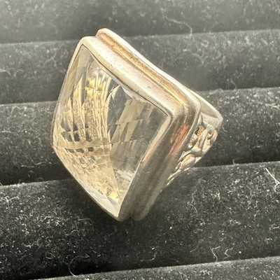 Grober Sterling Silber Ring klar Spinell Größe 8 Cowgirl Stil 29 g