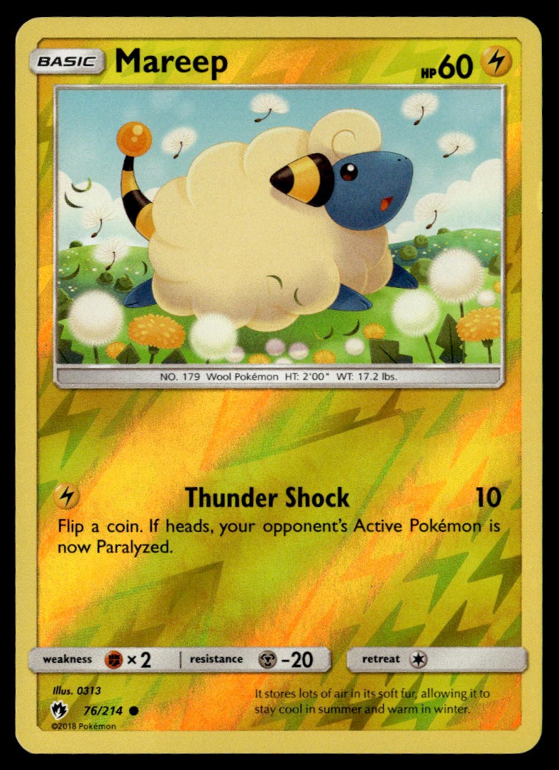 Mareep 76/214 Reverse Holo Common Lost Thunder Pokemon Card NM