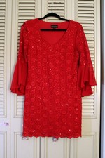 Cocktail Dress by Connected Apparel - Red Sequins & Lace - Size 4 Petite