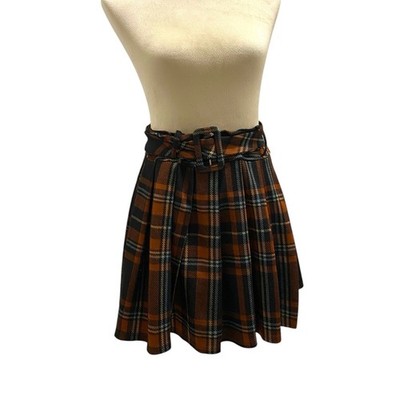 Just Polly High Pleated Skirt Size Medium Brown Black and Orange Academia Gothic