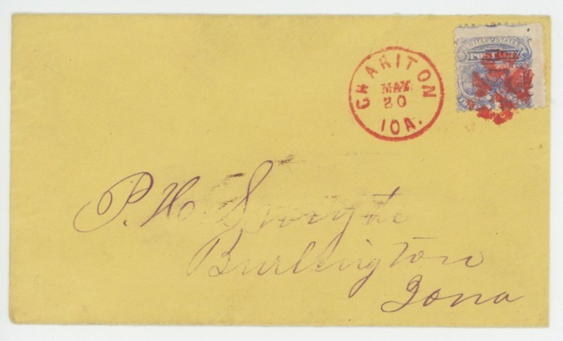 Mr Fancy Cancel SC 114 CHARITON IOA BURLINGTON IOWA RED CROSSROADS CANCEL 