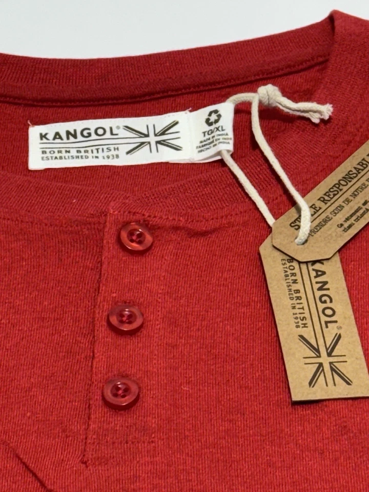 Camiseta Kangol Masculina Tamanho X-Grande Vermelha 3 Botões Gola Henley Redonda Nova Com Etiqueta Muito Boa - Imagem 3 de 4