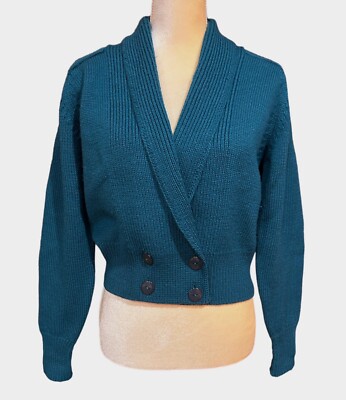 Vintage Susan Bristol Wool Cardigan Sweater Crop Dark Teal Women s Size S READ