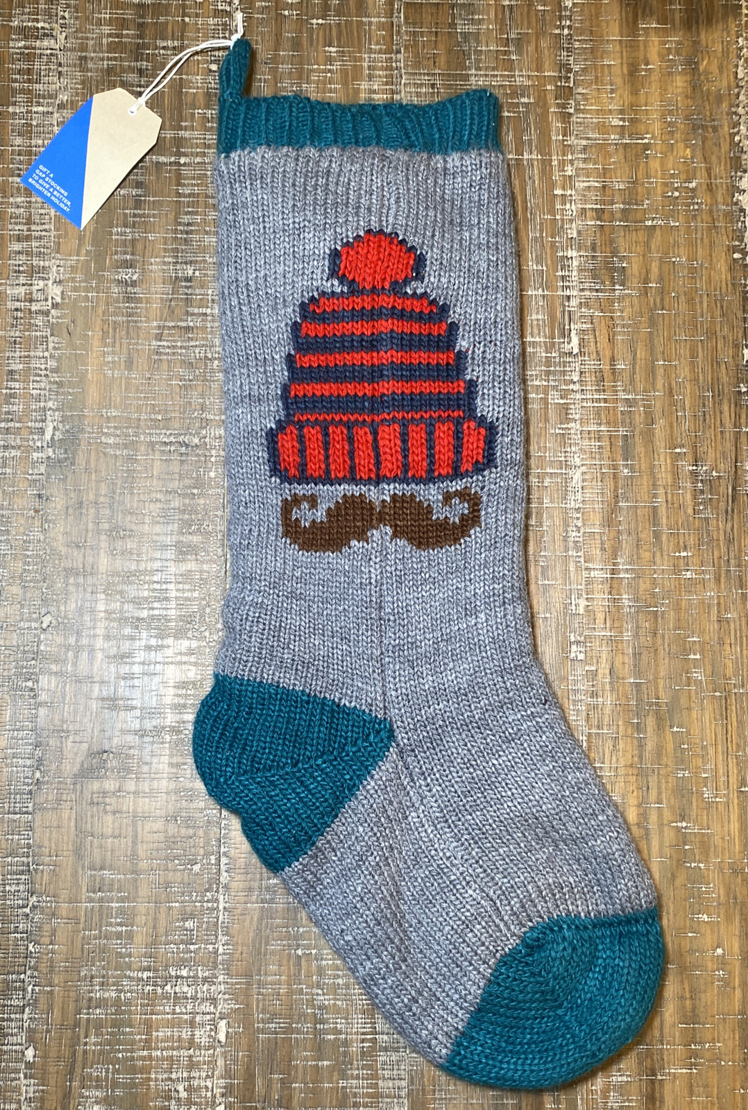 Gap Kids JUMBO Christmas Stocking Pottery Barn West Elm Knit Mustache 24”  RARE