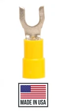 (50) 12-10 #10 Yellow VINYL FORK SPADE TERMINAL ELECTRICAL CONNECTOR MADE IN USA