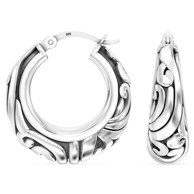 925 Sterling Silver AntiqueVintage Inspired Filigree Hoop Earrings for Women