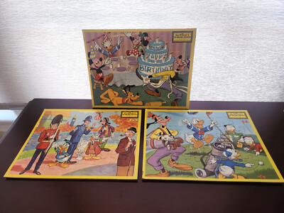 3 x 30 piece Walt Disney Inlaid Puzzles - Vintage Mickey Minnie Goofy Donald