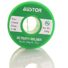 Austor 0.6mm Lead Free Solder Wire With Rosin Core, Sn 99% Ag 0.3% Cu 0.7%,100g