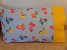 TRAVEL-TODDLER SIZE PILLOWCASE TOY PONNIES/GOLD CUFF  12" X 18"