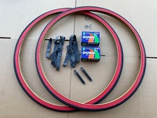 27 x 1 1/4 Bicycle Black/ Red Wall Tires  Tubes Bike Touring Road Slick DURO