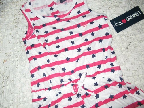 nwt Limited Too fushia navy stars & stripes short romper girl 5 free ship USA - Picture 2 of 2