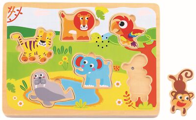 TOOKYLAND Wooden Sounds Peg Puzzle - 7pcs - Puzzle with Sound Effects, Ages 18m+