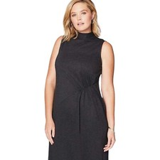 Christian Siriano for J. Jill Women's Smocked Mock-Neck Dress Grey Medium