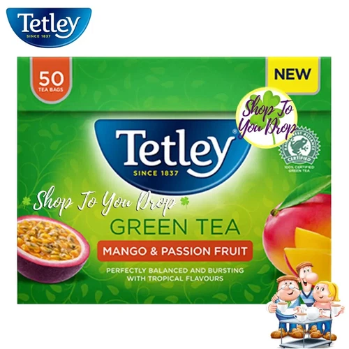 TETLEY TEA BAGS GREEN TEA MANGO PASSION FRUIT 1 Box x 50 Teabags Metabolism🌿☕🍵 - Picture 1 of 6