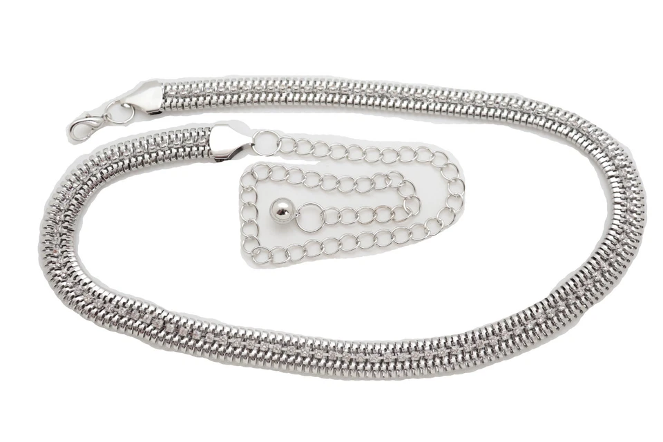 Donna Metallo Argento Catena Skinny Cinturino Girovita Hip Celebrità Cintura FIT - Immagine 2 di 4