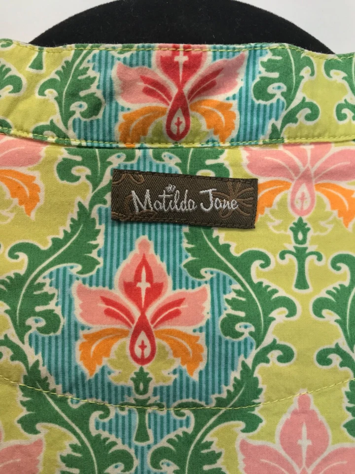 Matilda Jane Dress Button up 3/4 Sleeve Tie Waist Floral Green Yellow Size S - Image 4 of 4
