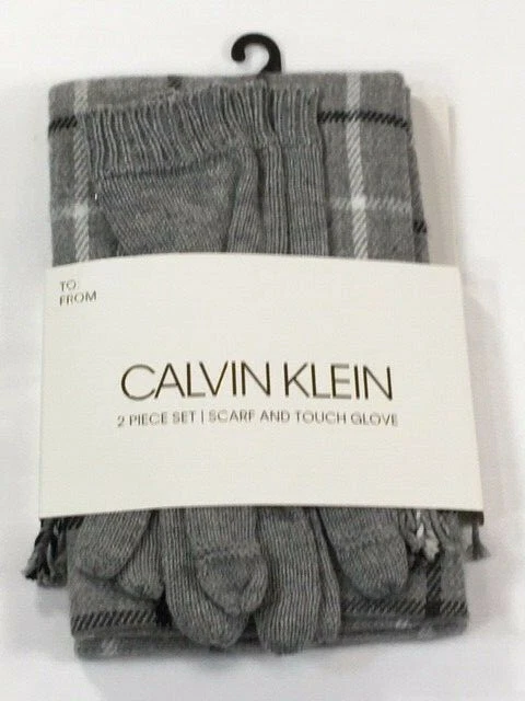 Calvin Klein Womens Scarf and Touch Gloves Set - Heather Medium Gray A0KZ4569