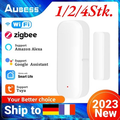 1-4 Tuya WiFi/ZigBee Smart Door Window Sensor Smart Home Wireless Door Detector